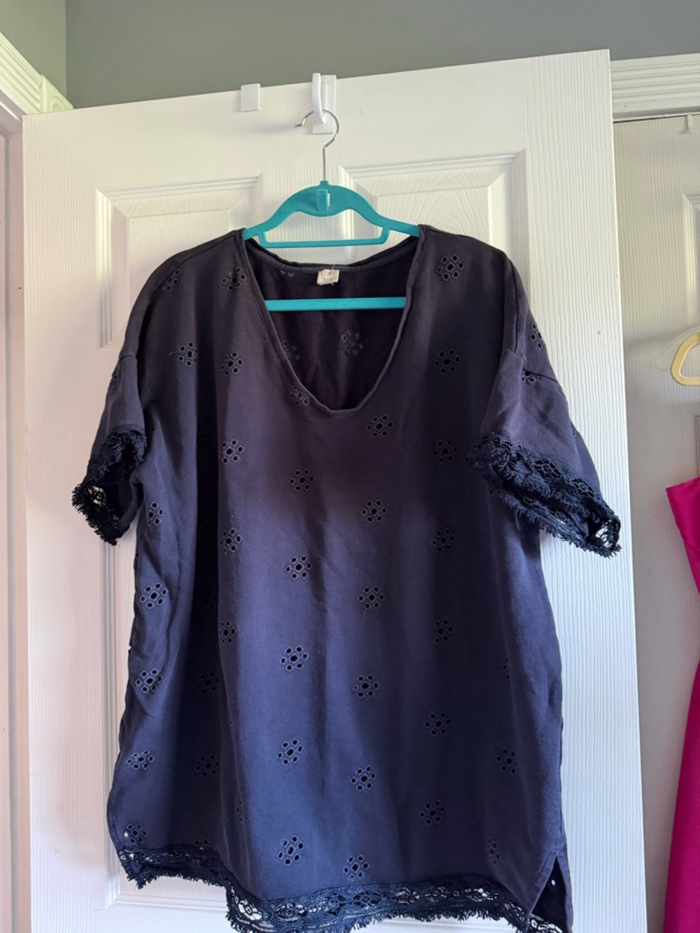 LOFT Blue Eyelet Lace-Trim cover up